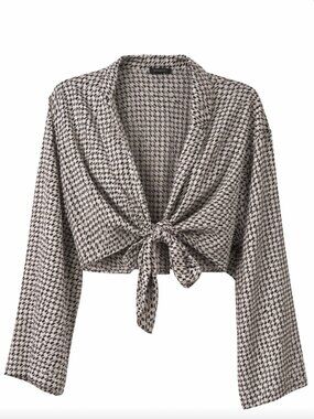 Dynamite Black White Geometric Tie Front Crop Blouse XL